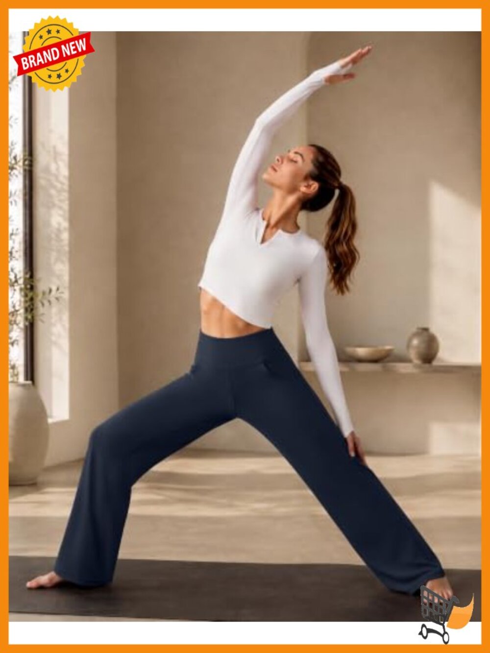 Wide Leg Yoga Pants with Pockets High Waist Stretch Activewear - Picture 2 of 6